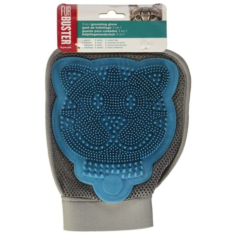JW Pet Furbuster 3-In-1 Cat Grooming Glove - 1 count